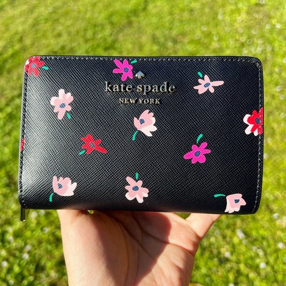 Kate Spade Floral Bifold Wallet Black Multi - Picture 7 of 7
